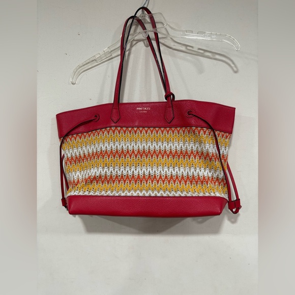 Jimmy Choo Handbags - Jimmy Choo Luzetta Woven Straw Leather Medium Tote Shoulder Bag